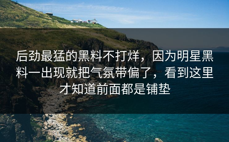 后劲最猛的黑料不打烊，因为明星黑料一出现就把气氛带偏了，看到这里才知道前面都是铺垫