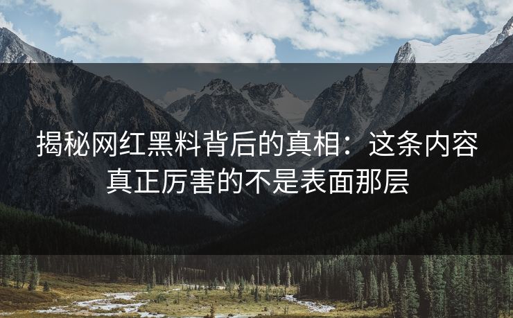 揭秘网红黑料背后的真相：这条内容真正厉害的不是表面那层